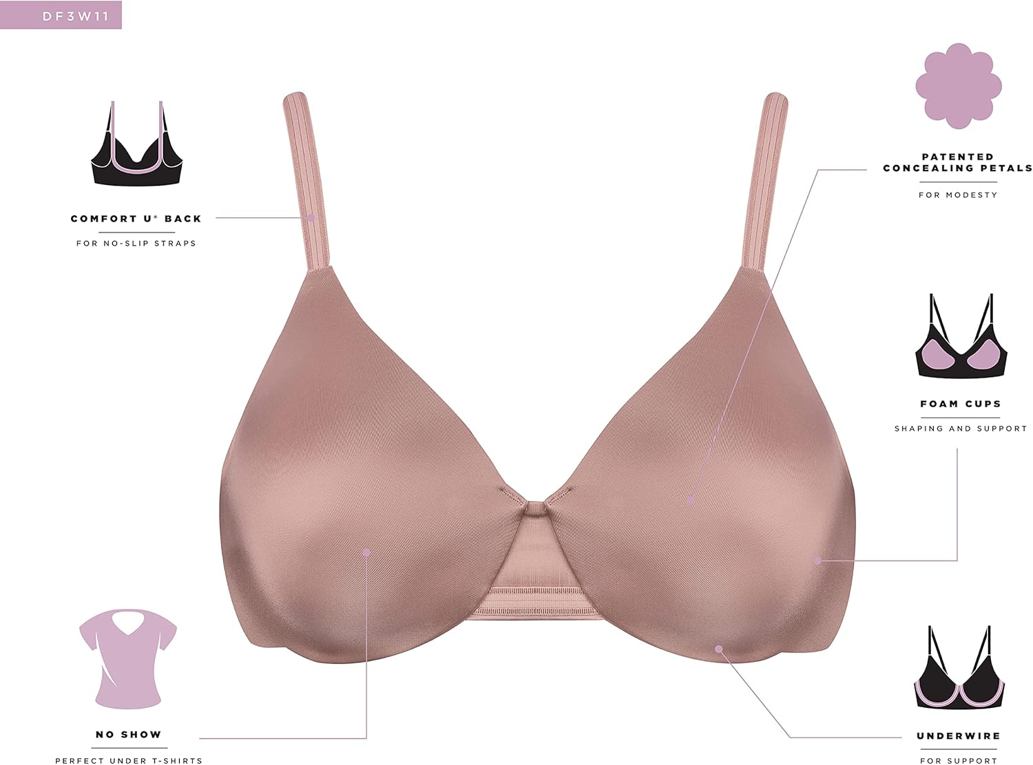 Thumbnail 4 de Bali DF3W11 Underwire Bra for Women with U-Back Design (Full Coverage)