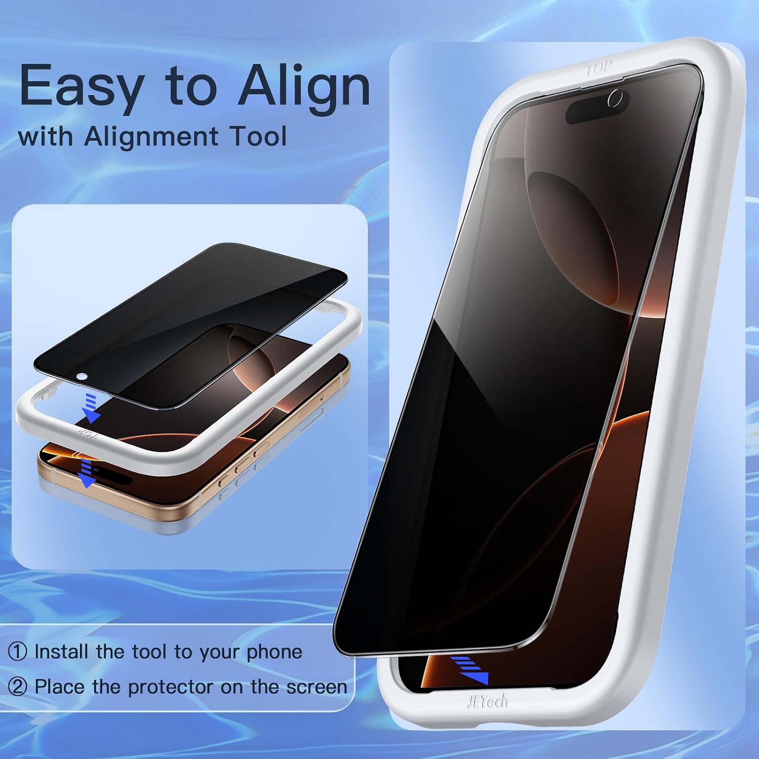 Detalle de JETech Full Screen Privacy Schutzfolie für iPhone 16 Pro Max 6,9 Zoll – Schwarz Rand, 2er Set
