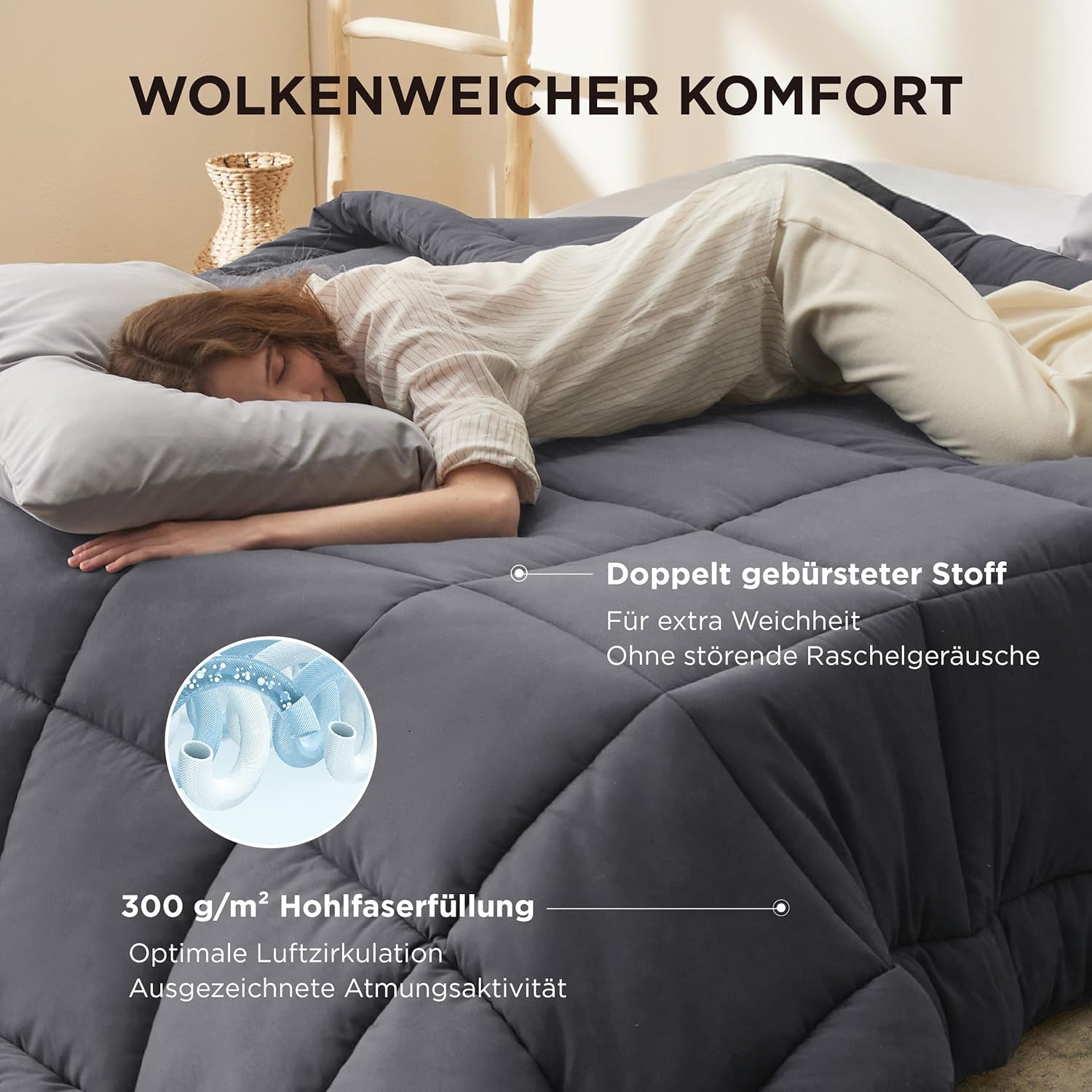 Thumbnail 2 de BEDSURE Bettdecke ohne Bezug 200x200 (Ganzjahresdecke) – 300 g/m², für Allergiker, grau