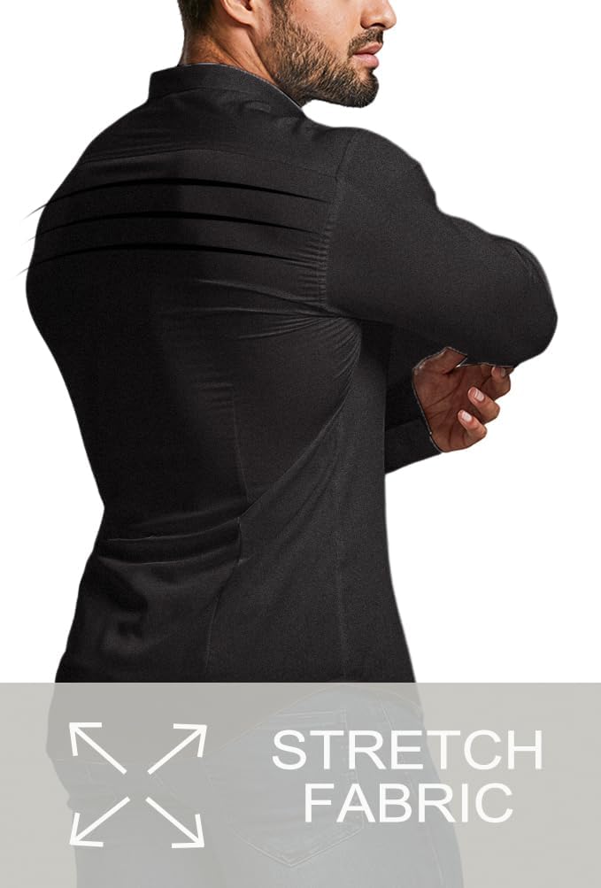 Detalle de EOUOSS Men’s Muscle Fit Dress Shirt with Stretch – Slim Athletic Long Sleeve