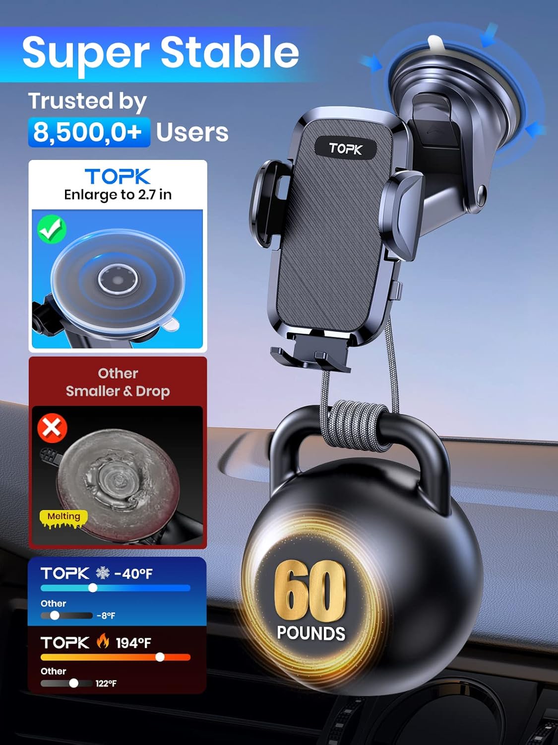 Detalle 2 de TOPK Car Phone Holder 4-in-1 Mount