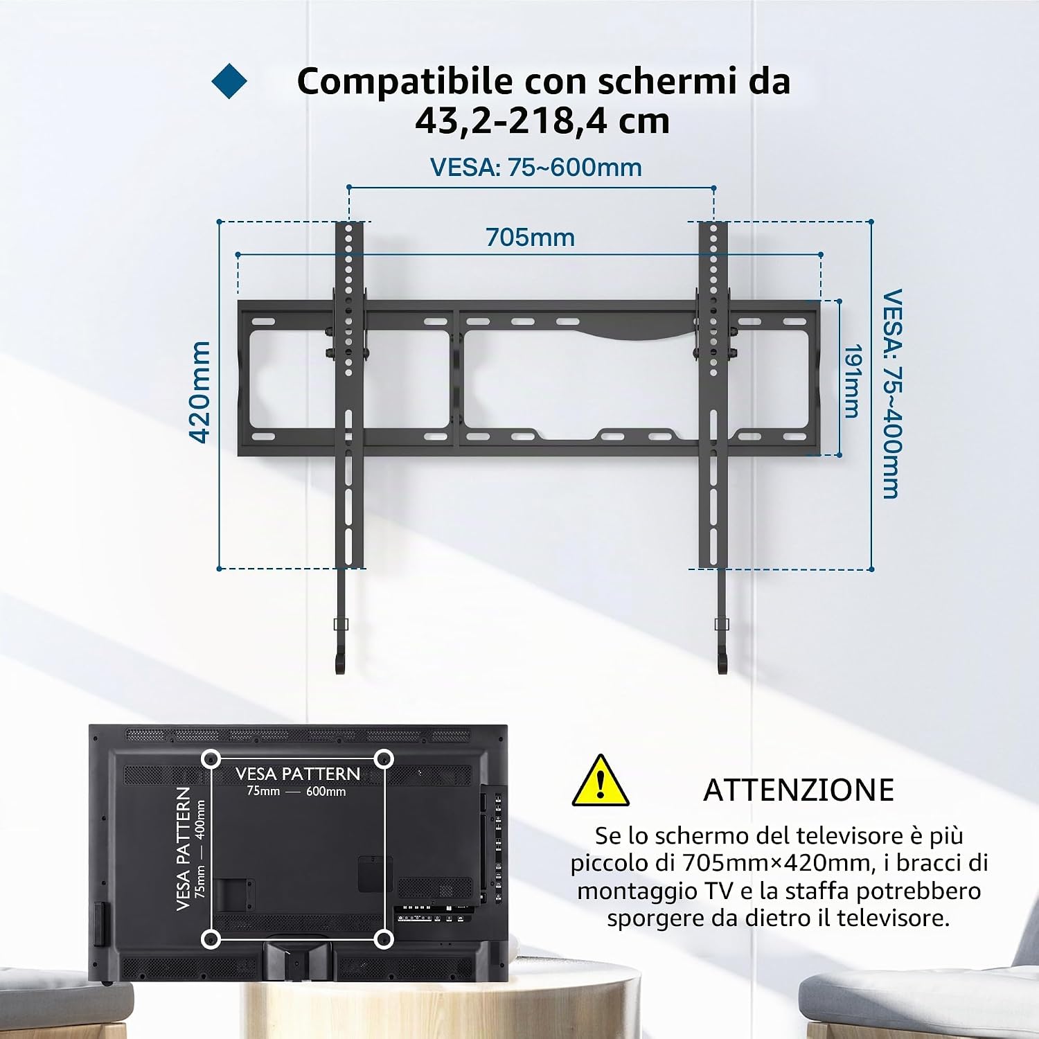 Detalle 1 de Supporto TV parete BONTEC 17-86 pollici