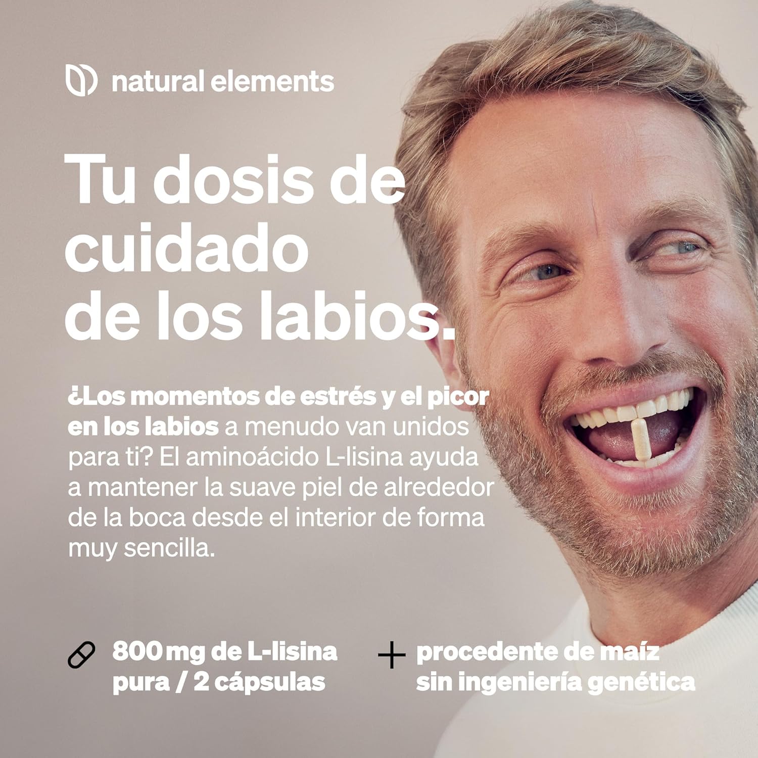 Detalle de natural elements L-lisina 1000 mg, 365 cápsulas