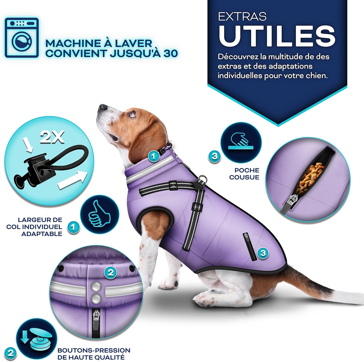 Thumbnail 3 de Manteau d’hiver pour chien TRESKO avec harnais et réflecteurs, imperméable + 15 sacs à crottes