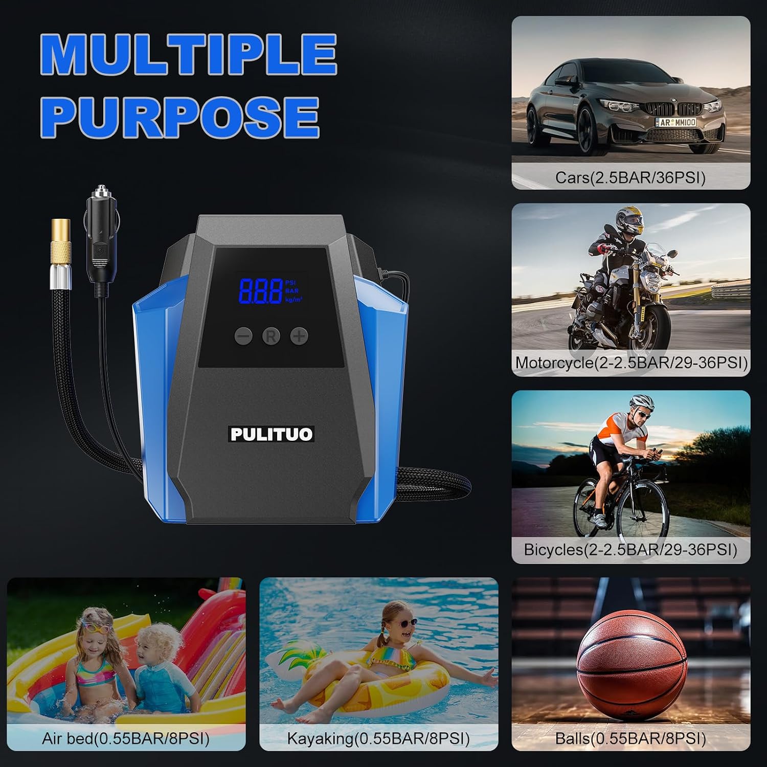 Thumbnail 6 de PULITUO Tire Inflator Portable Air Compressor 150PSI