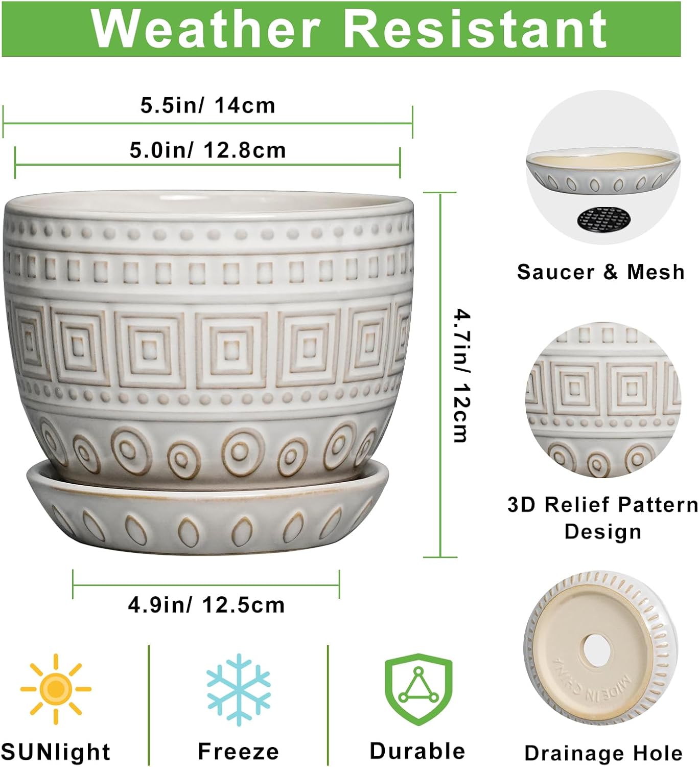 Detalle de G EPGardening Ceramic Plant Pot, 5-Inch
