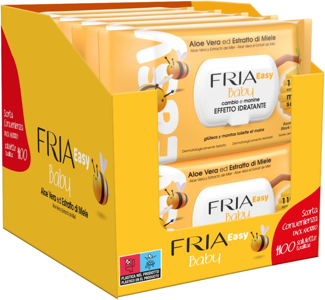 Detalle de FRIA Easy Baby 070150CAR Baby Wipes, Aloe Vera & Honey, 1,100 Wipes