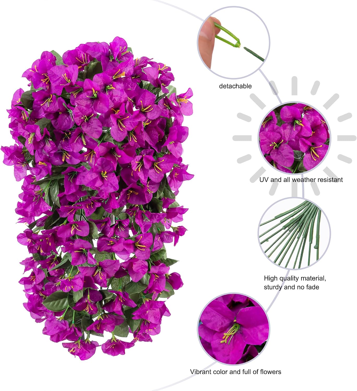 Thumbnail 5 de Faux Bougainvillea Artificial Flowers (2 Bundles) with UV-Resistant Long Trailing Vines for Outdoor Porches & Planters