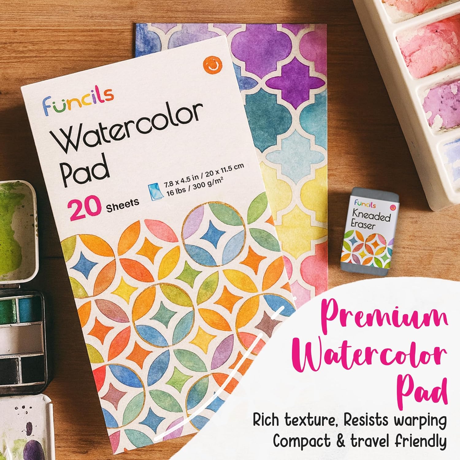 Thumbnail 6 de FunCils 100 Watercolour Paint Set (100 vibrant colours) with palette, brushes, pens and travel paper kit