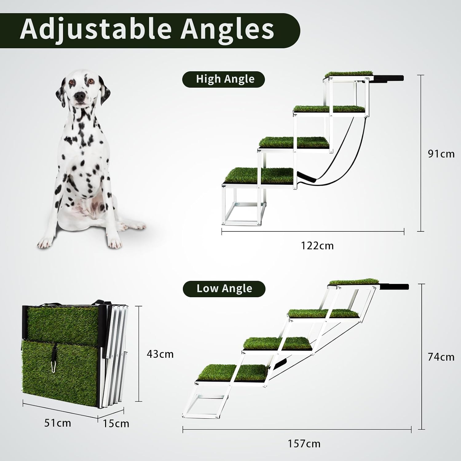 Detalle de Extra Wide Dog Car Stairs for Large Dogs — Lightweight Foldable Aluminium Ramp (125kg) with Nonslip Grass Surface