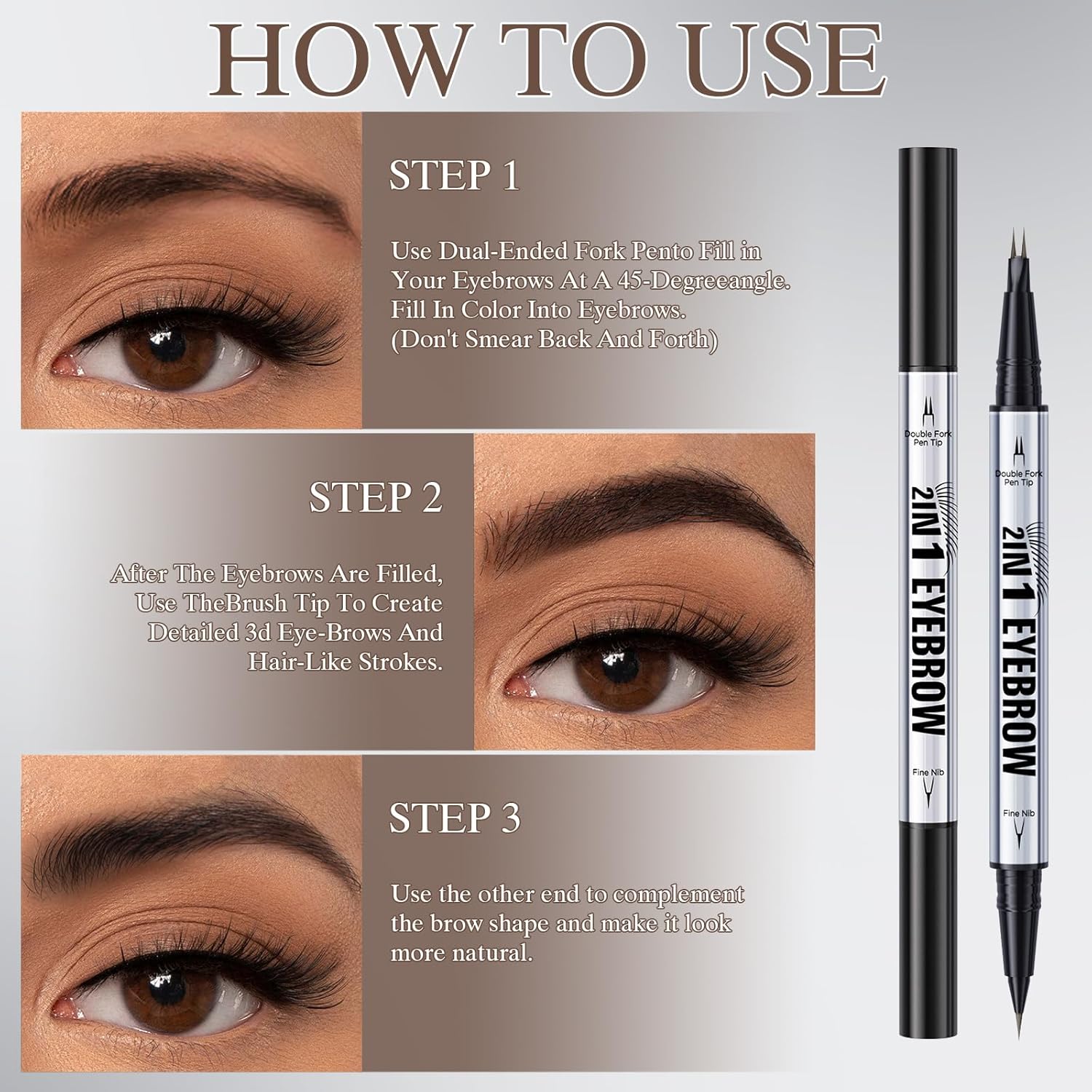 Detalle de Crayon à sourcils liquide 2 en 1 – Stylo double pointe brun foncé