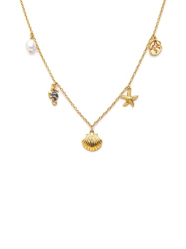 Detalle de SINGULARU Collar Mujer Marítima Baño Oro — delicadeza dorada con motivos marinos