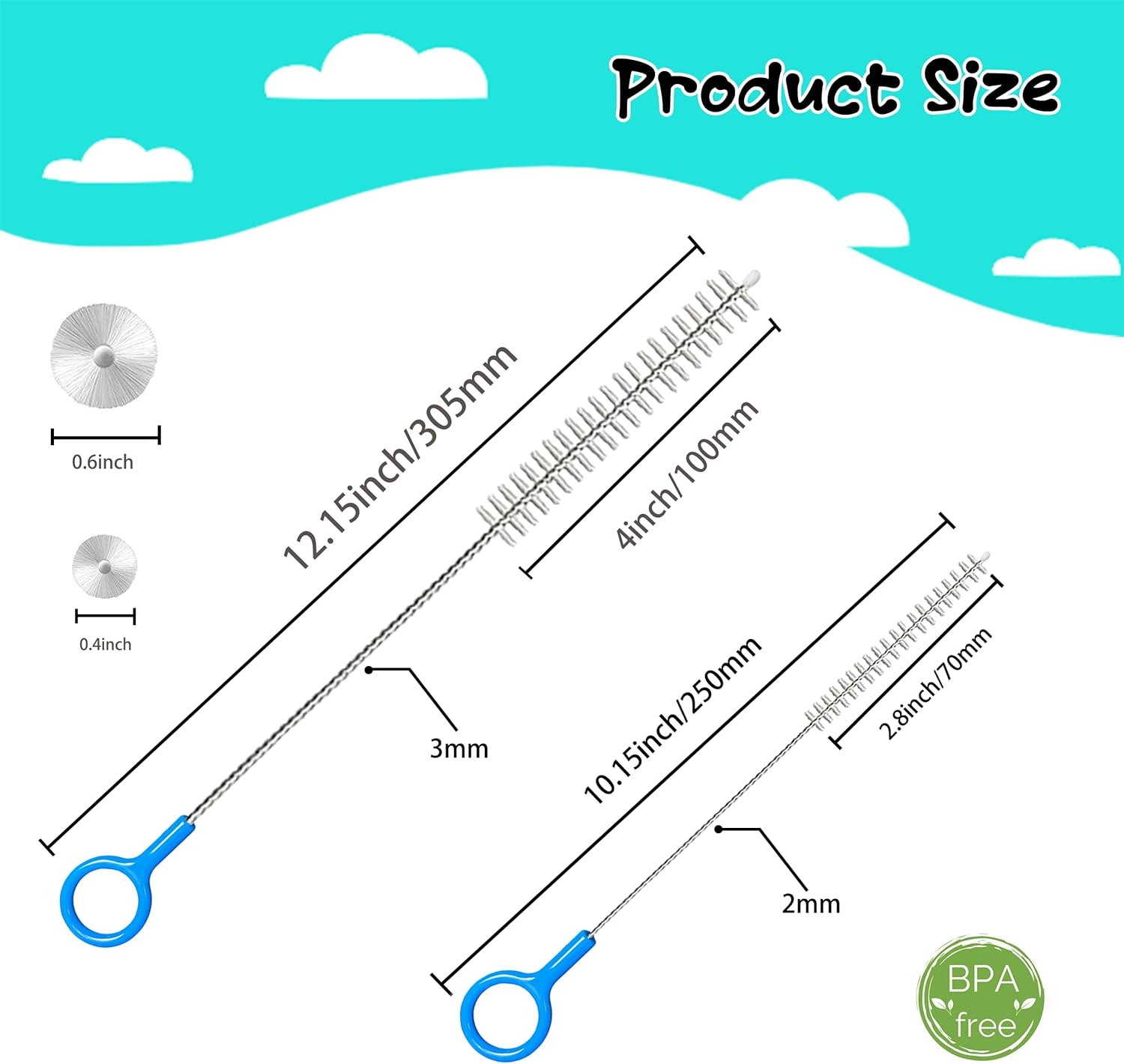 Thumbnail 1 de Straw Cleaner Brush Set (2 Pack) – Extra-Long 12inch & 10inch Stainless Steel Straw Brushes for Reusable Bottles and Tumblers