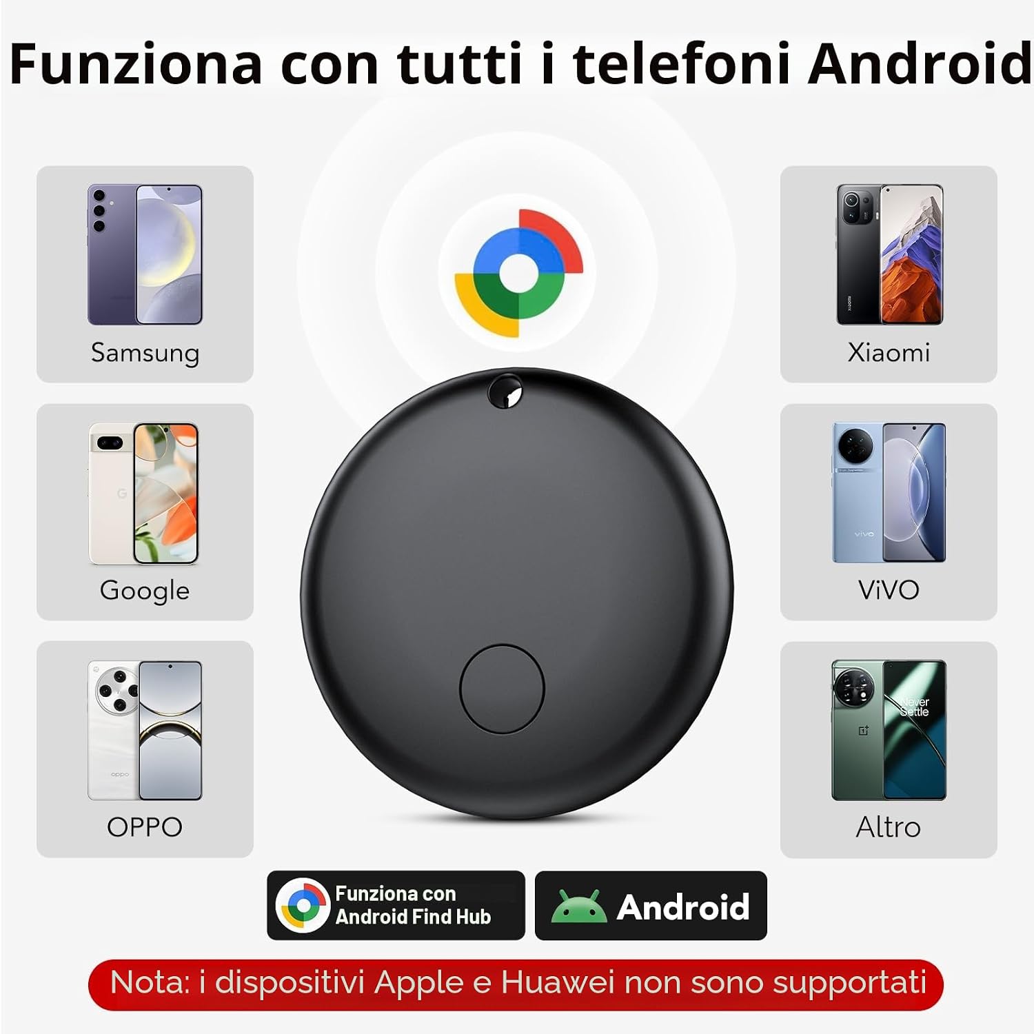 Detalle 2 de Android Smart Tag di Ajblg: Tracker Bluetooth IP68 con Find Hub di Google, impermeabile e batteria CR2032 sostituibile