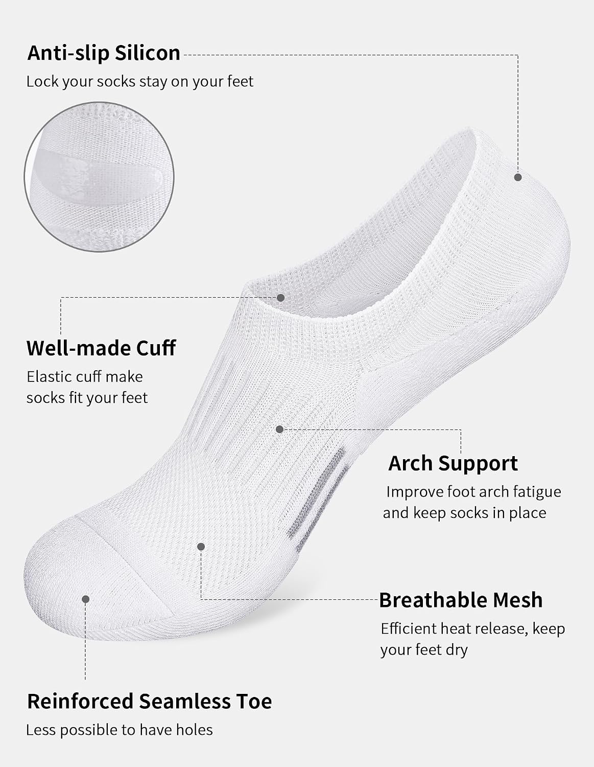Detalle 2 de Airacker No-Show Socks for Women (6 Pairs) – Athletic Cushioned Low Cut Running Ankle Socks