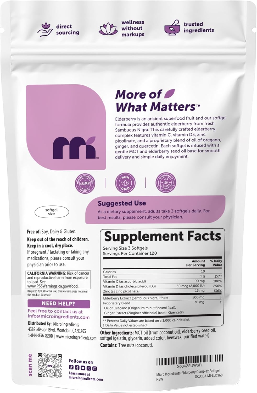 Detalle 2 de Micro Ingredients Elderberry Supplement 360 Softgels