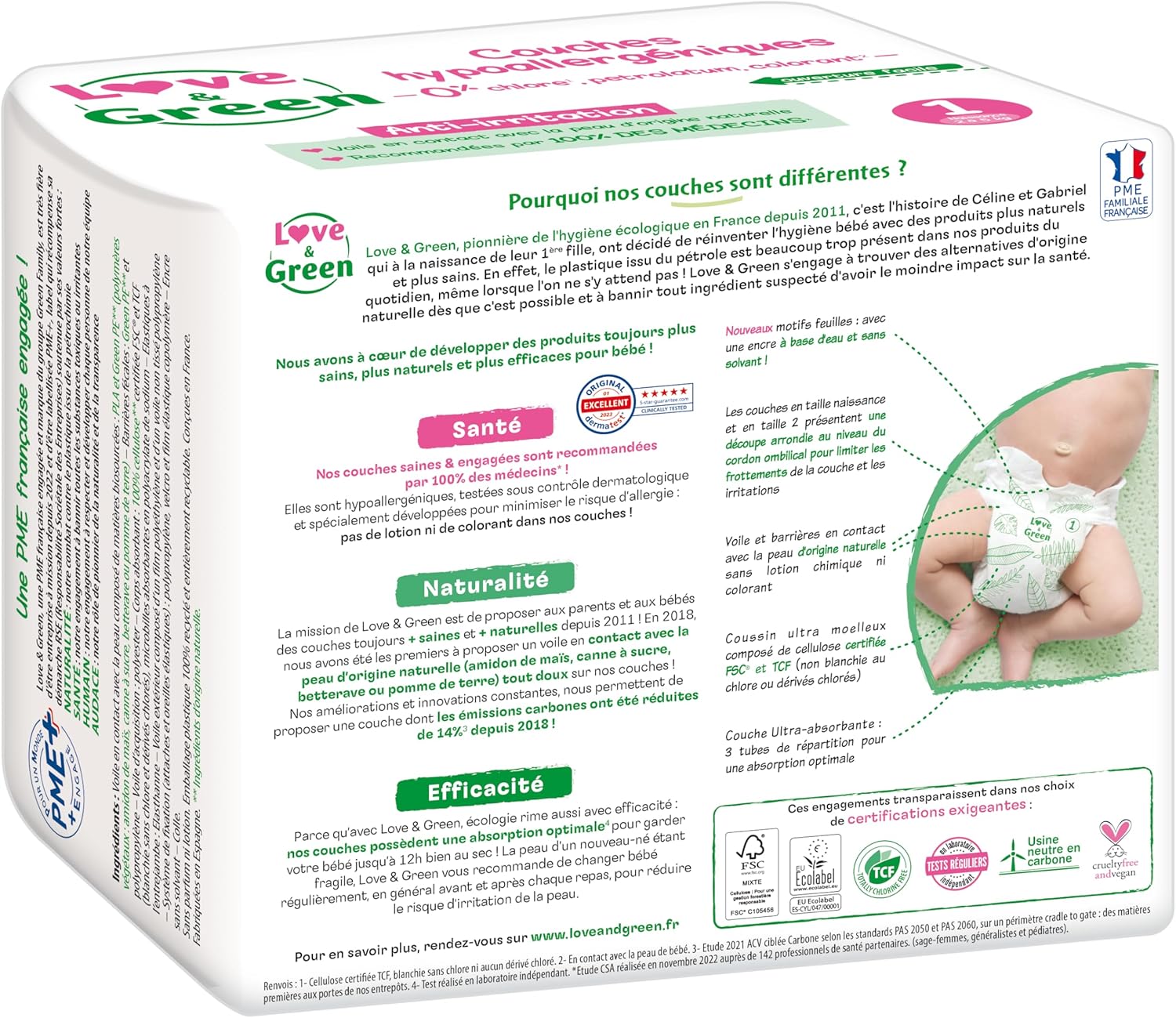Thumbnail 2 de Love & Green Couches Bébé Saines et Écologiques – Taille 1 (2-5 kg) – Pack 1 Mois (138 Couches)