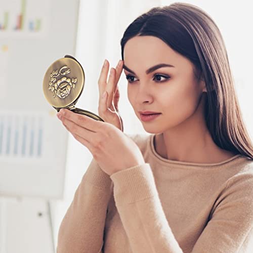 Detalle de ANZHUO Portable Metal Folding Mirror, MINI (Bronze) – Compact Travel Make-up Mirror