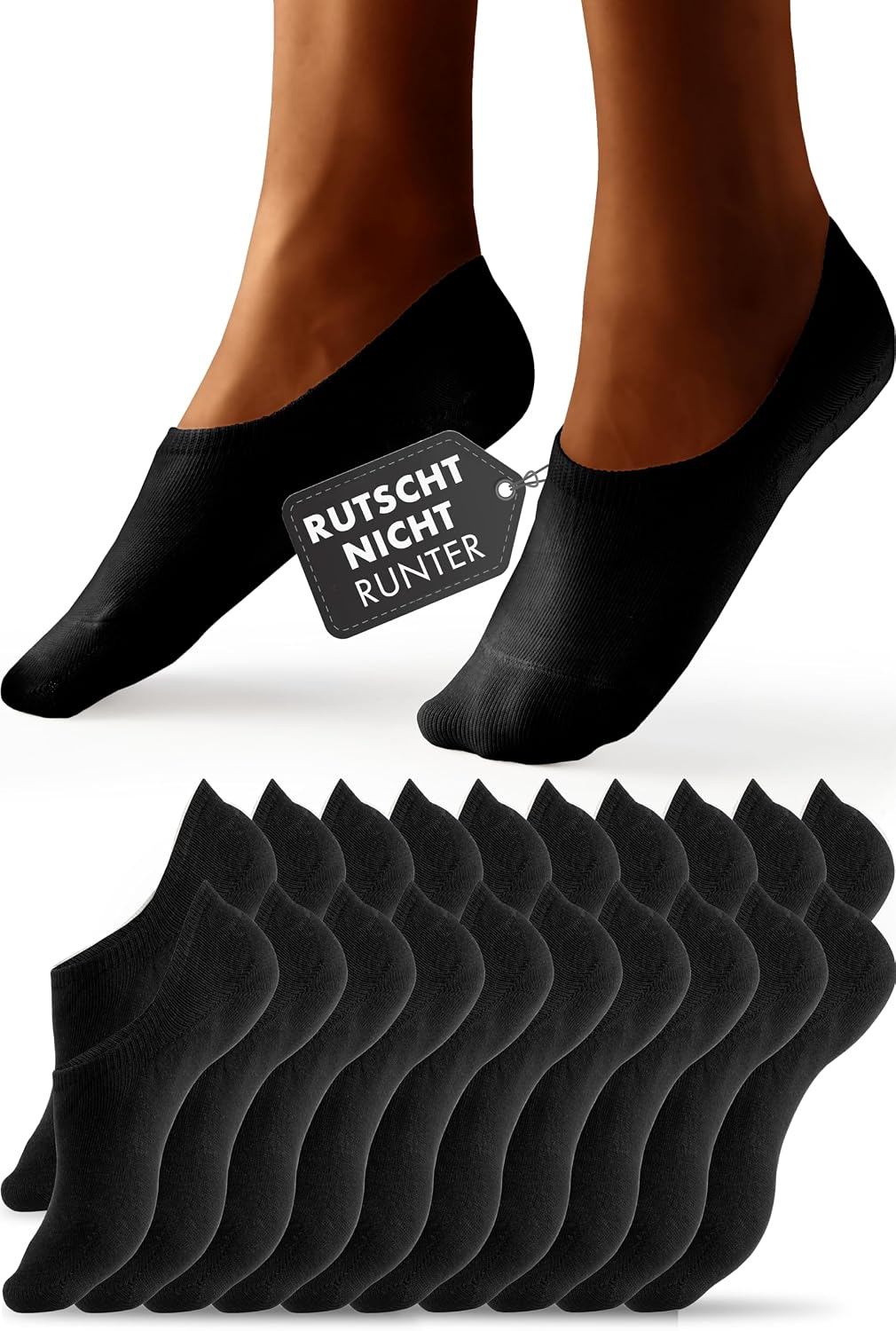 Detalle de HELDENWERK 10 Paar Füsslinge für Damen & Herren – unsichtbare Sneaker-Socken in Schwarz, Weiß & Grau