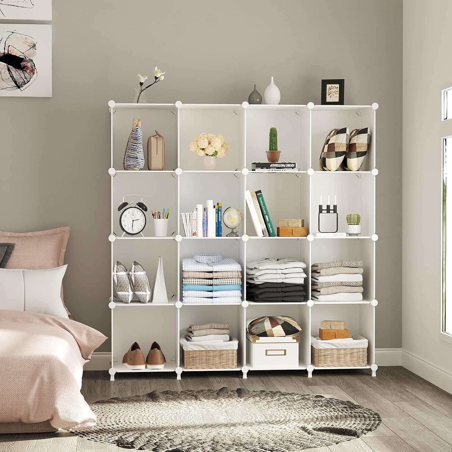 Detalle 2 de AWTATOS 16-Cube Storage Organizer (Stackable Cube Shelves), White