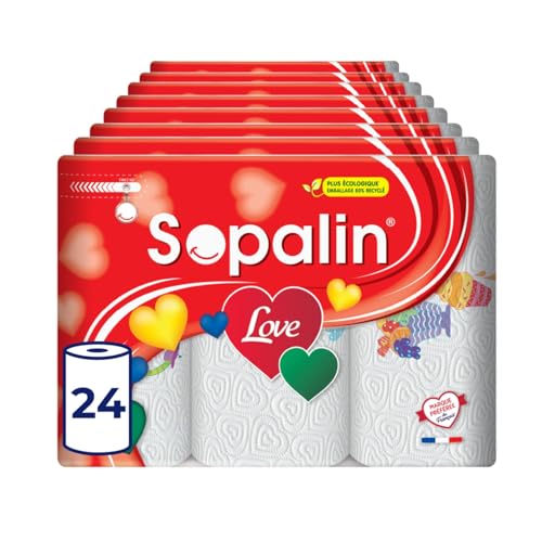 Detalle de SOPALIN Love – 24 rouleaux d’essuie-tout cuisine, 2 plis, texture en cœur