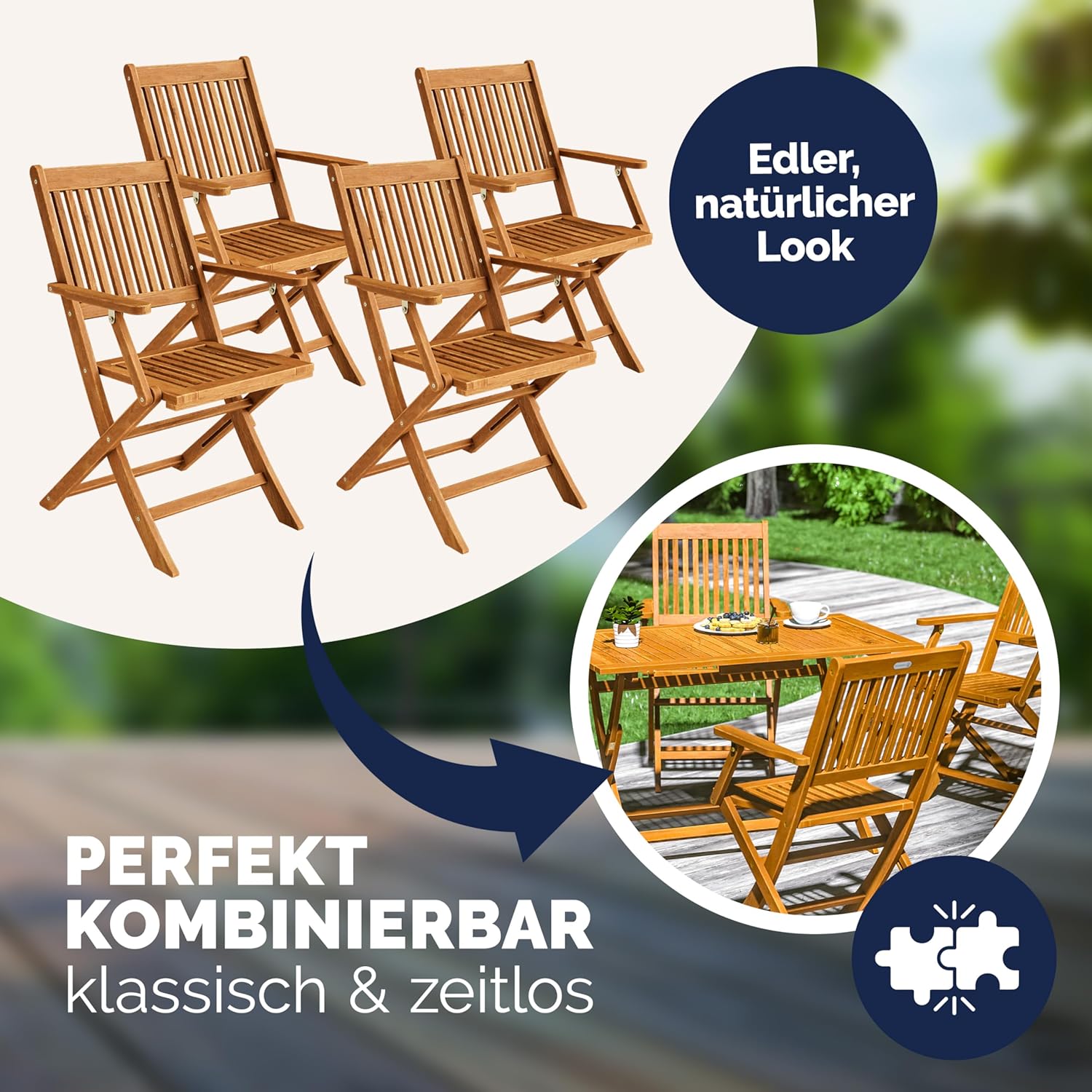 Thumbnail 5 de Casaria Sydney 4er Set Klappbare Gartenstühle aus FSC®-zertifiziertem Akazienholz, Hochlehner