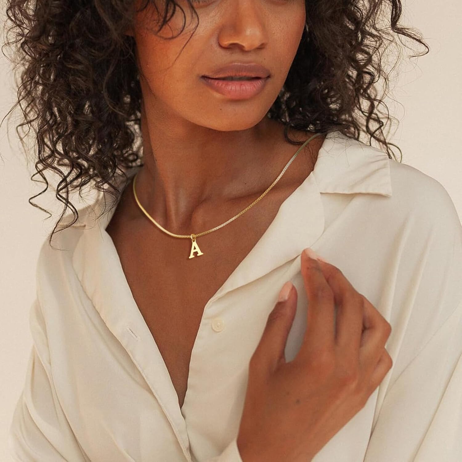 Thumbnail 2 de Esmoly Iniziale Collana Donna Oro 14K Choker con Lettera A–Z, 16+2 Pollici – Regalo per Compleanno