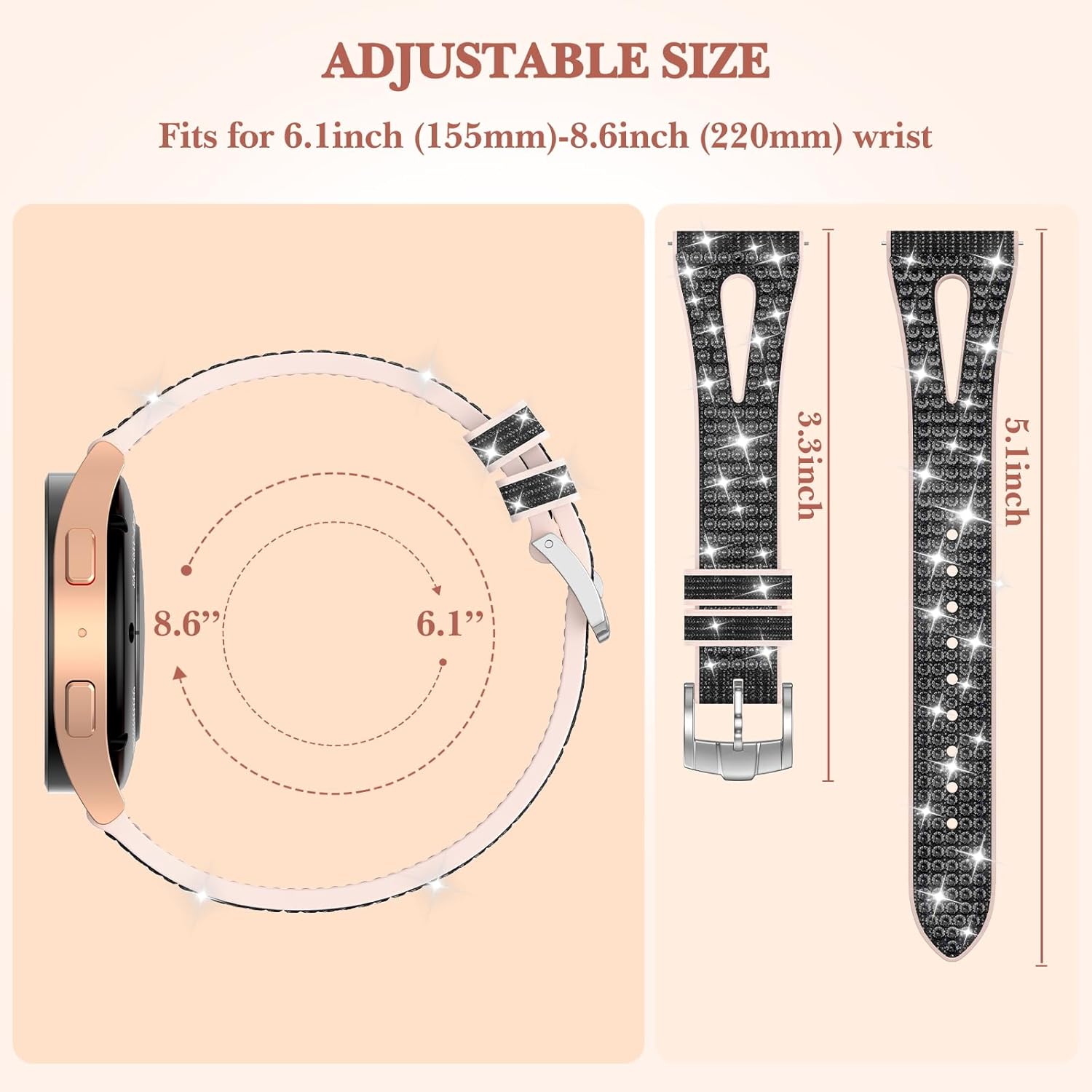 Thumbnail 1 de Kamita Glitzerarmband für Samsung Galaxy Watch (20 mm) – Silikon mit Strass & Schnellverschluss, Schwarz