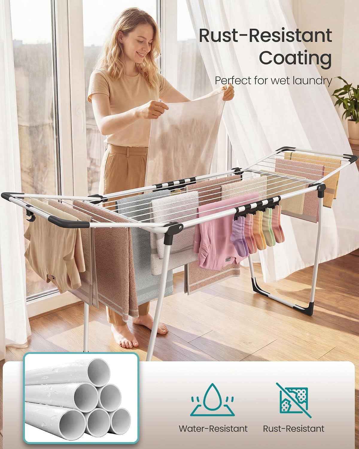 Detalle de SONGMICS LLR518W01 BUNJI Winged Clothes Airer, 18 m Drying Space