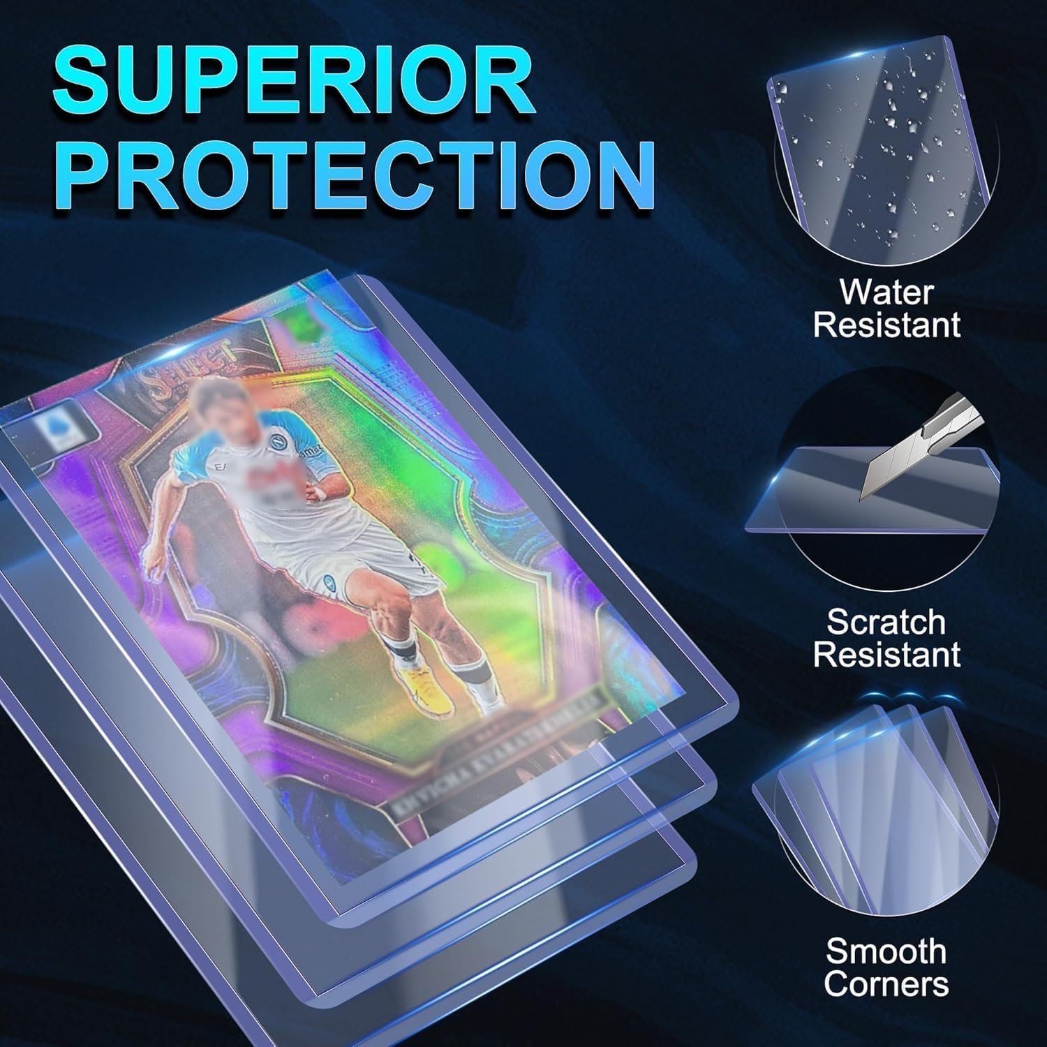 Detalle de 2000 Card Sleeves: Clear Hard Sleeves + Penny Sleeves (3"x4"), Blue, 1000 Hard + 1000 Penny – Ideal for Trading Cards