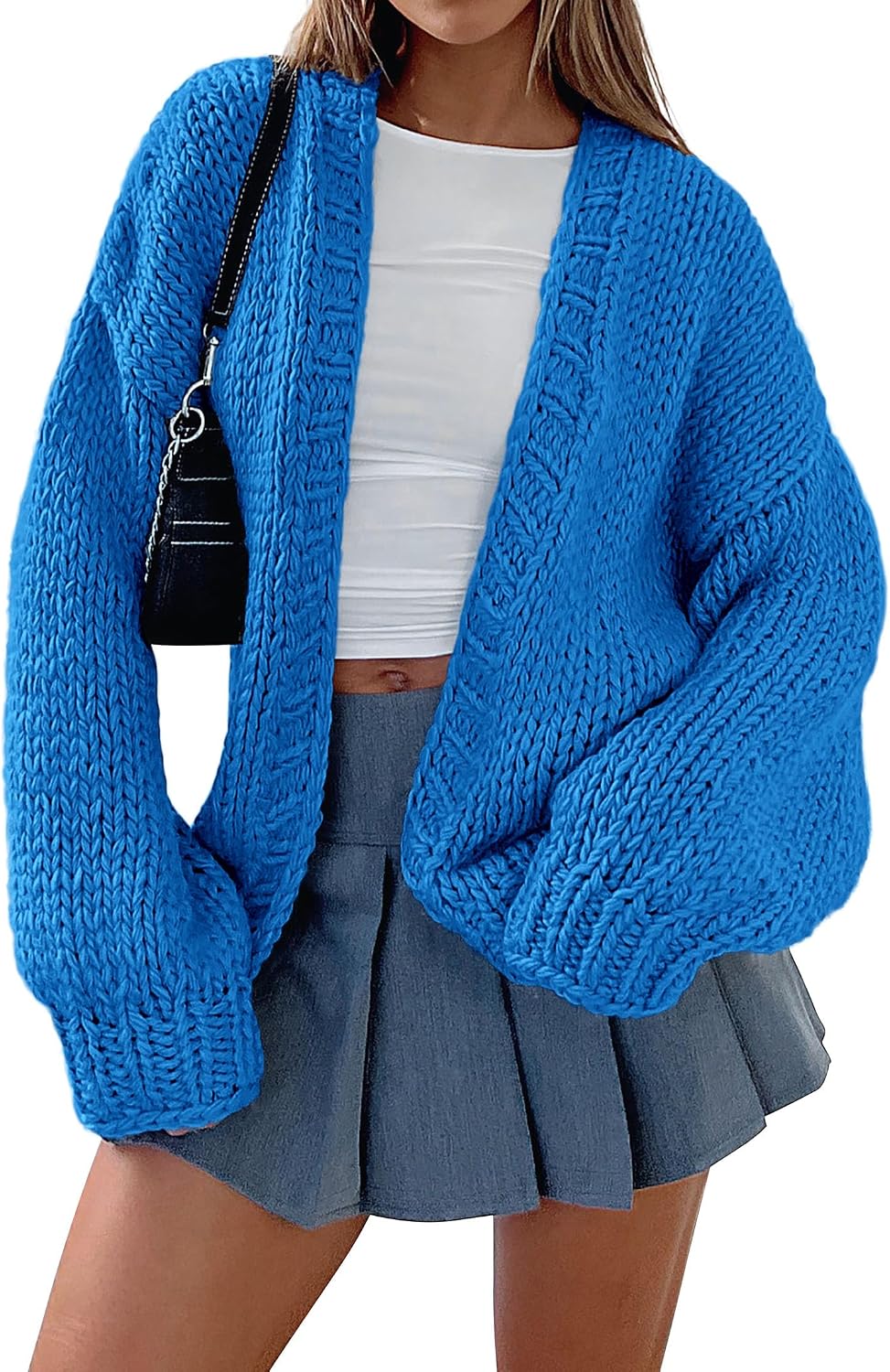 Detalle de PRETTYGARDEN Women's Chunky Knit Cardigan, Oversized Open-Front Style