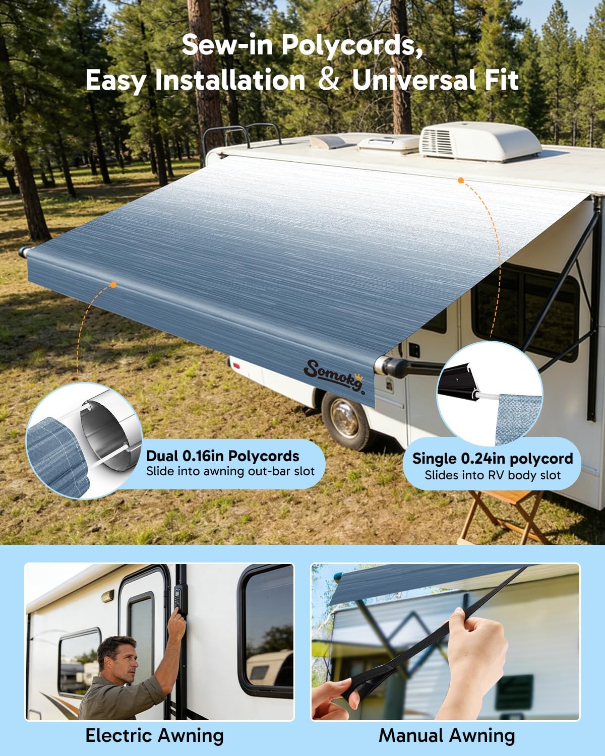 Thumbnail 5 de RV Awning Fabric Replacement (Glacier Blue) – 19.5oz Heavy-Duty Vinyl Seamless Canopy, DIY Install, UPF 50+