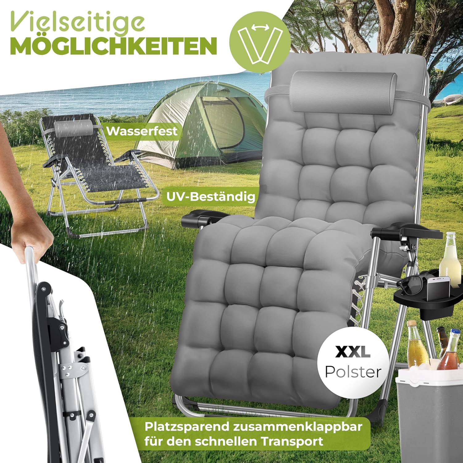 Thumbnail 6 de KESSER Sonnenliege Liegestuhl Klappbar & Wetterfest – XXL Liegefläche, 200 kg Belastbarkeit, Zero-Gravity-Erlebnis