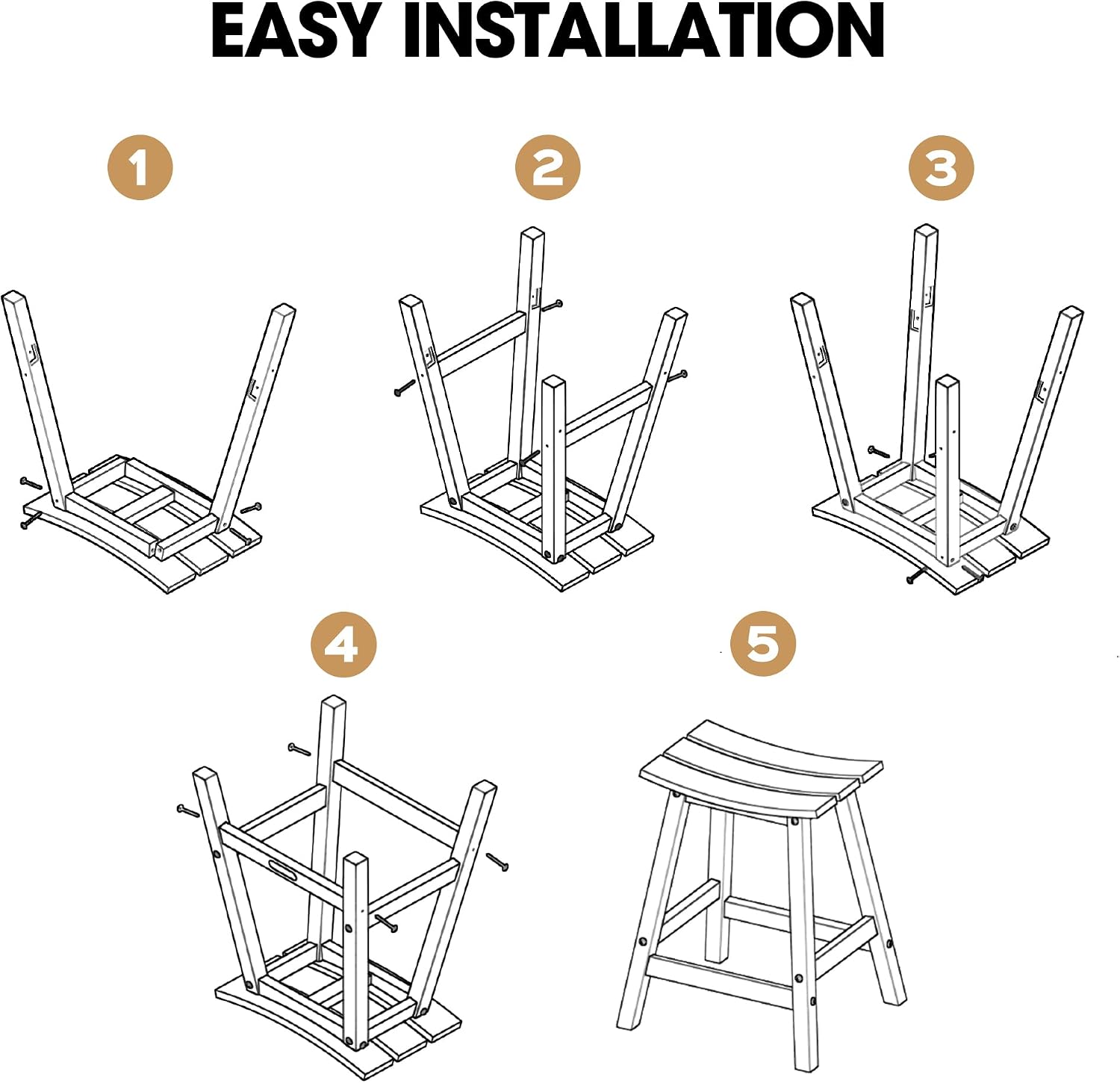 Detalle 1 de Ciokea stools6 Outdoor Bar Stools, Set of 4, 24-Inch HDPE Teak