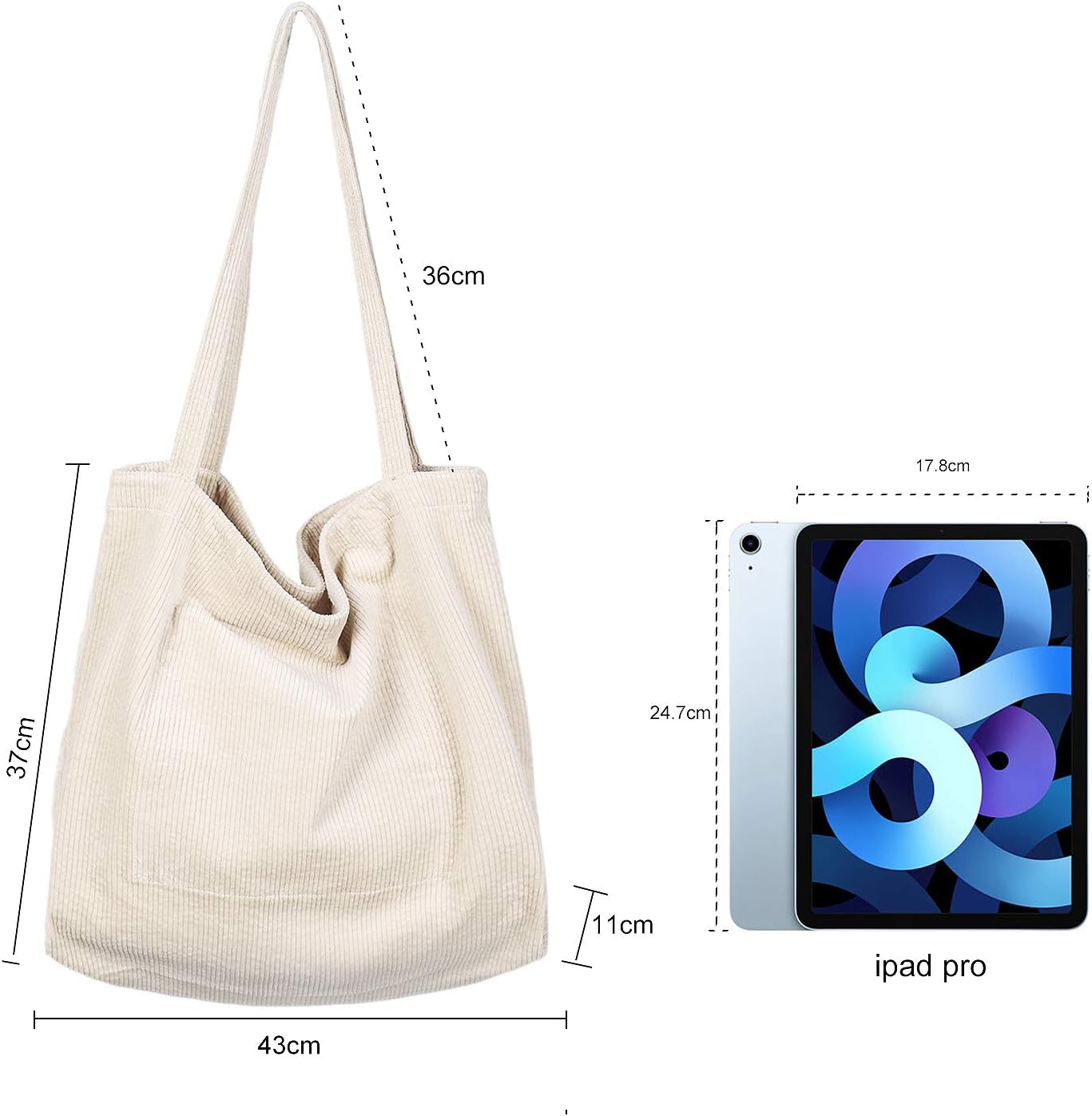 Thumbnail 3 de Etercycle Umhängetasche Damen (Beige) – große Kapazität im Cord-Look für Alltag, Büro & Schule