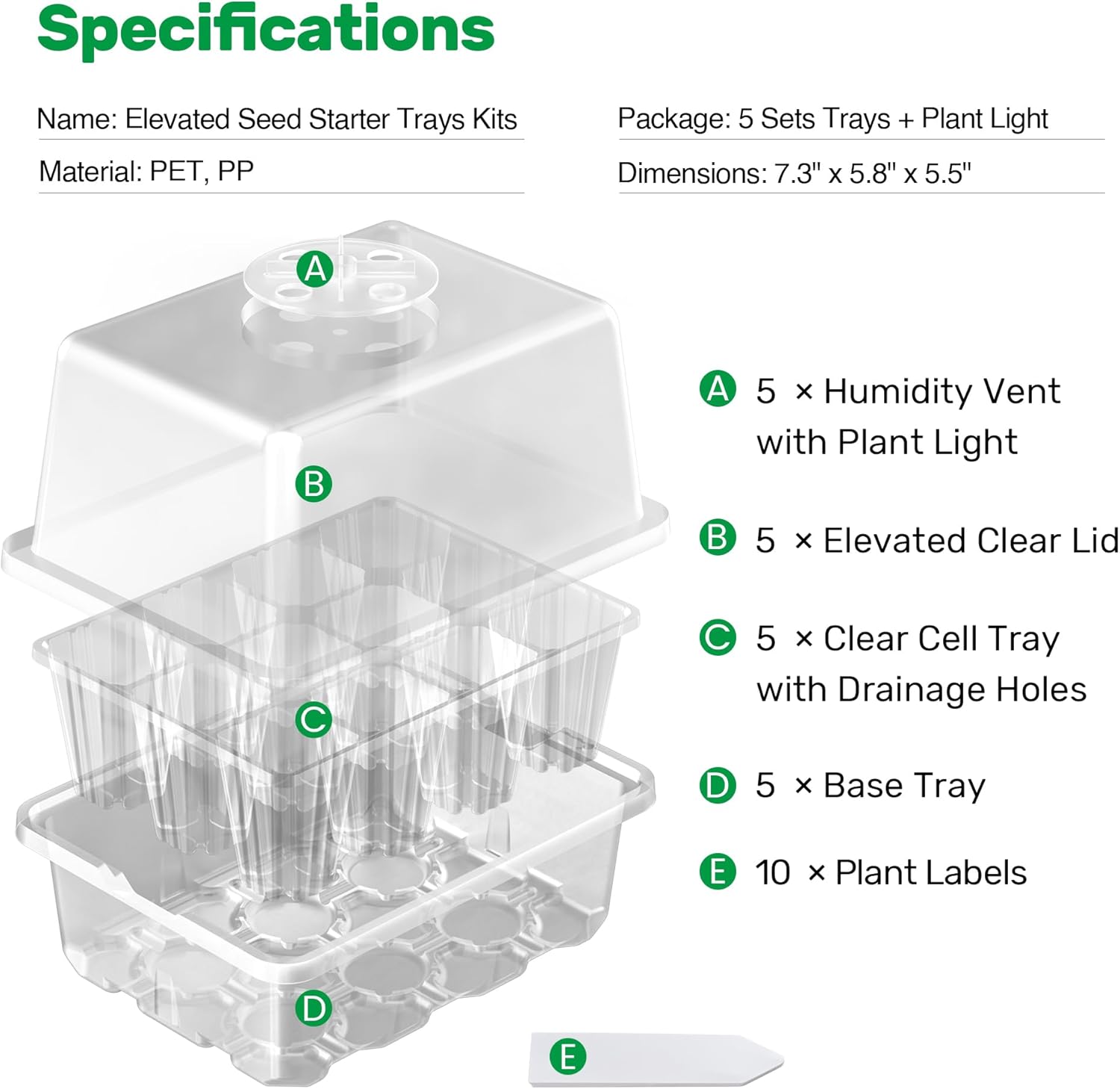 Thumbnail 1 de Bonviee 5 Pack Seed Starter Tray with Grow Light