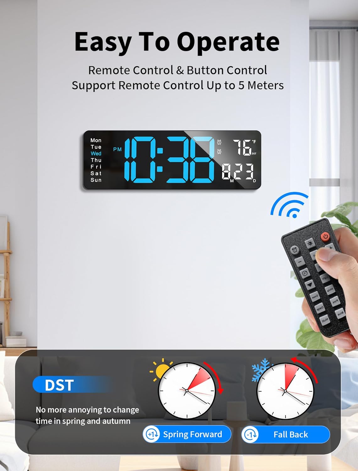 Detalle 1 de MASHI Digital Wall Clock, 16-inch