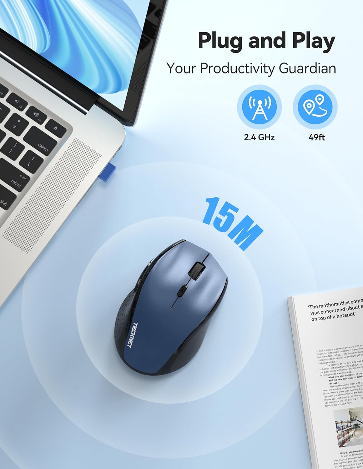 Thumbnail 3 de TECKNET PRO Rechargeable Wireless Mouse: 6400 DPI, 2.4GHz, Silent Click & Long-Lasting Battery