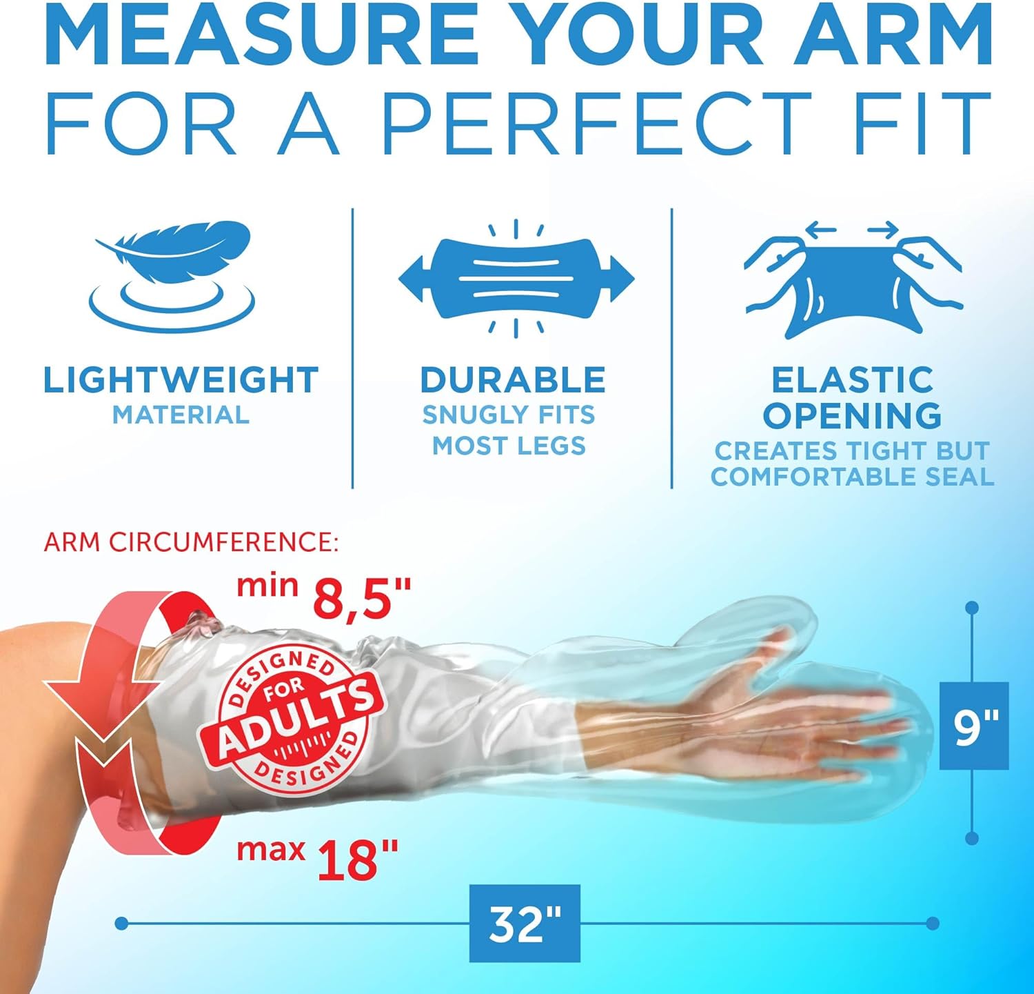 Detalle de 100% Waterproof Cast Covers for Shower Arm - 2-Pack, Reusable Full Arm Sleeves