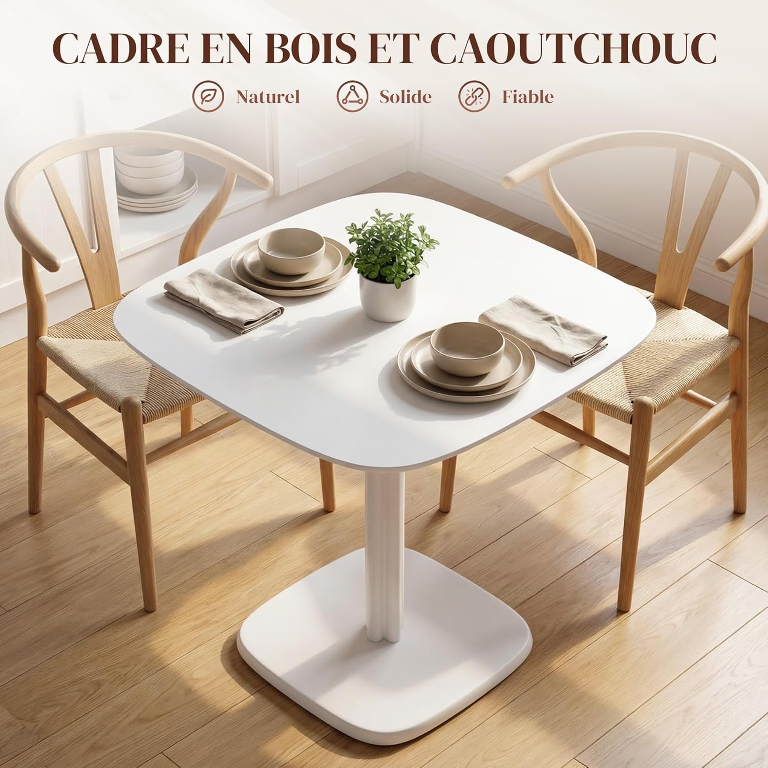 Thumbnail 3 de HOMCOM Table à Manger 4 Personnes 70x70 cm Blanc