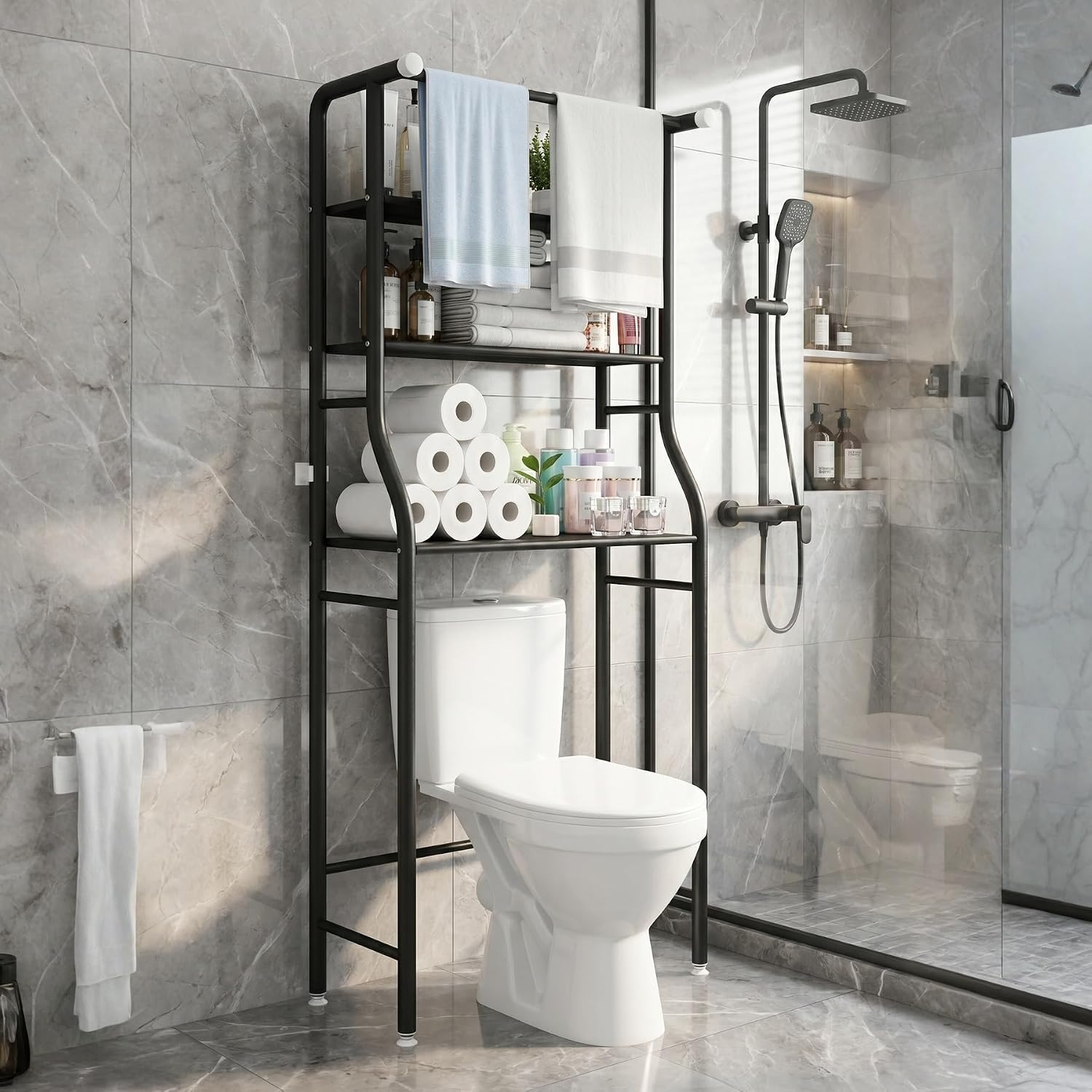 Detalle de UDEAR UDS3 Over-the-Toilet Storage Rack, 3 Shelves, Black Steel