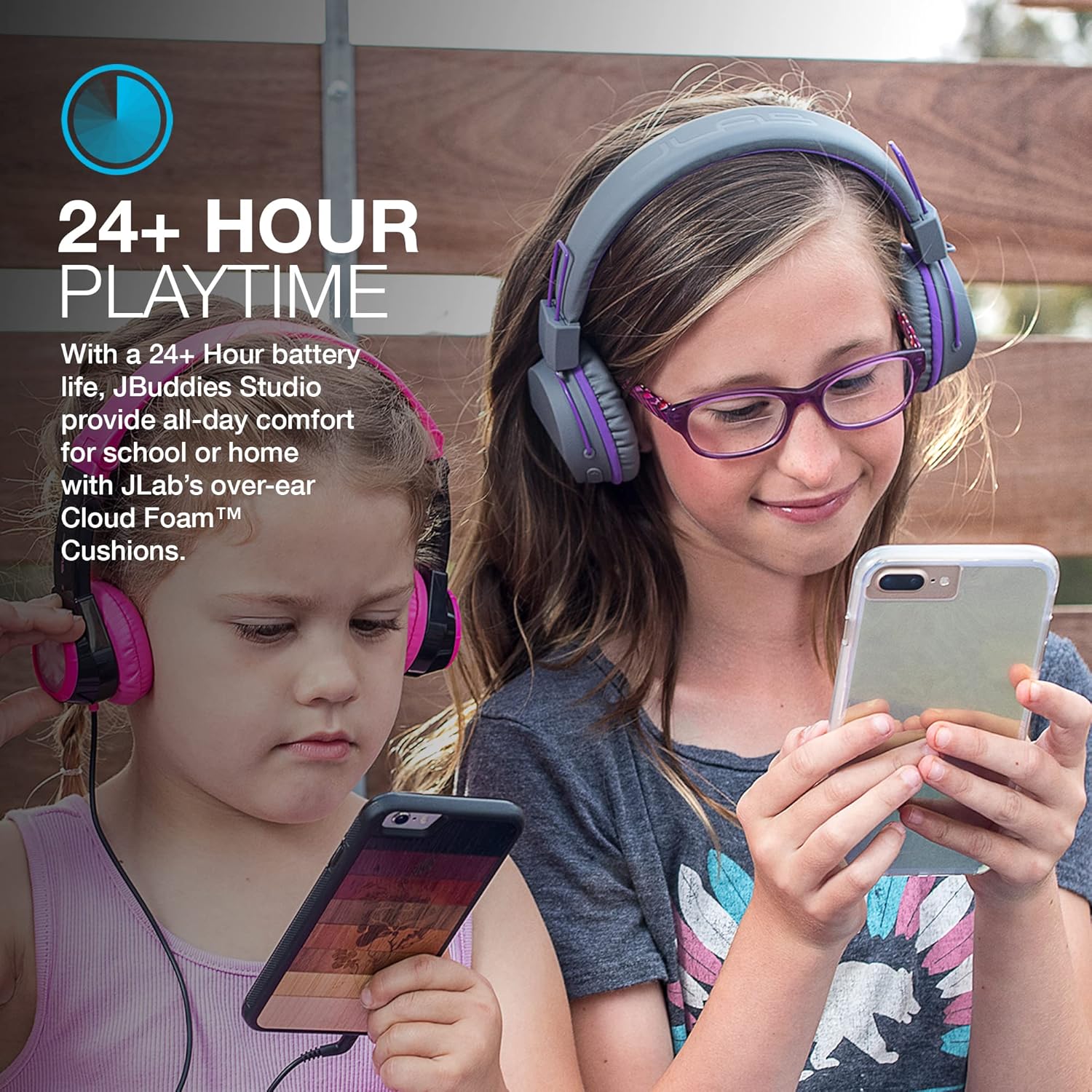 Thumbnail 4 de JLab JBuddies cuffie Bluetooth per bambini over-ear senza filo con limitatore volume, microfono e batteria fino a 24 ore – Viola