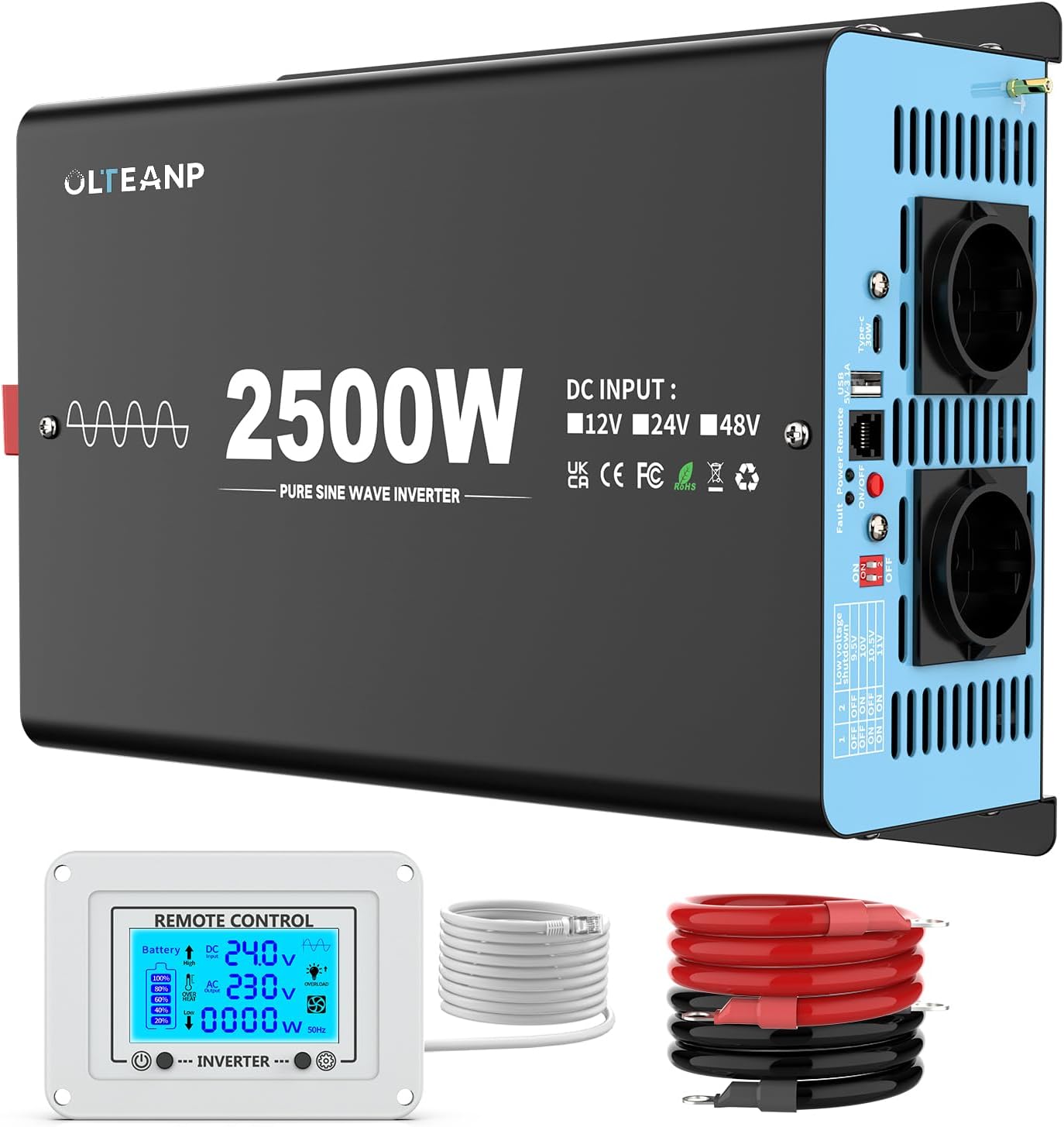 Detalle de OLTEANP 2500W Convertidor 24V a 230V 🔌
