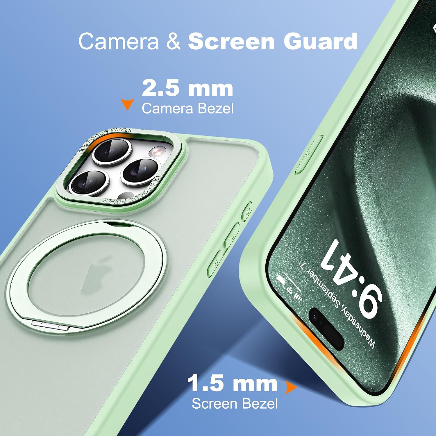 Thumbnail 6 de Zalinbo iPhone 15 Pro Case with 360° Rotatable Magnetic Ring Stand — MagSafe Compatible, Military Protection, Green