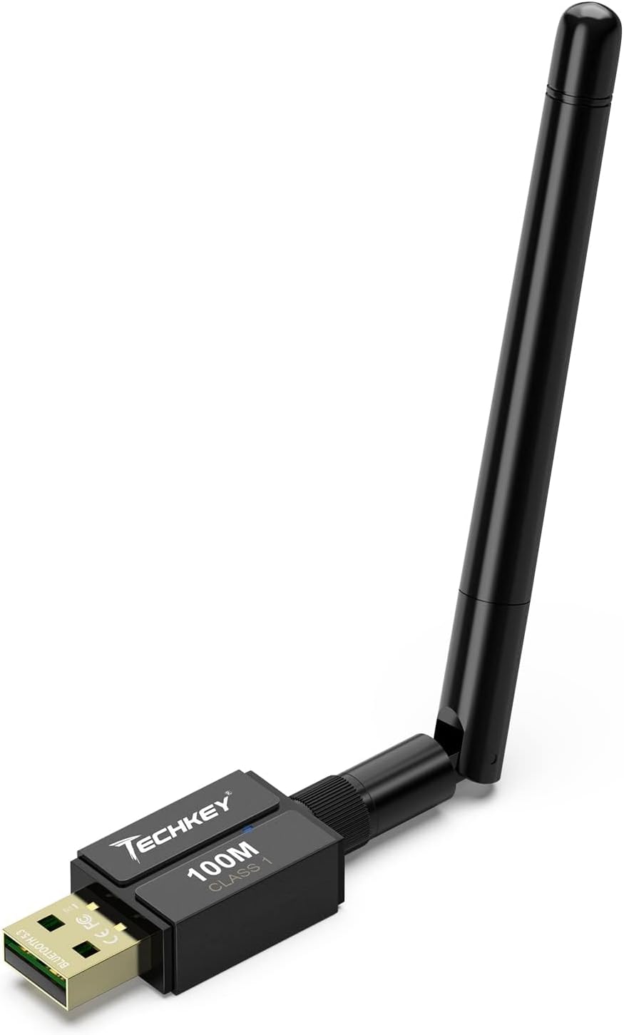 Detalle de Techkey Black-5.3-1 USB Bluetooth 5.3 Adapter, Class 1, 300 ft Range