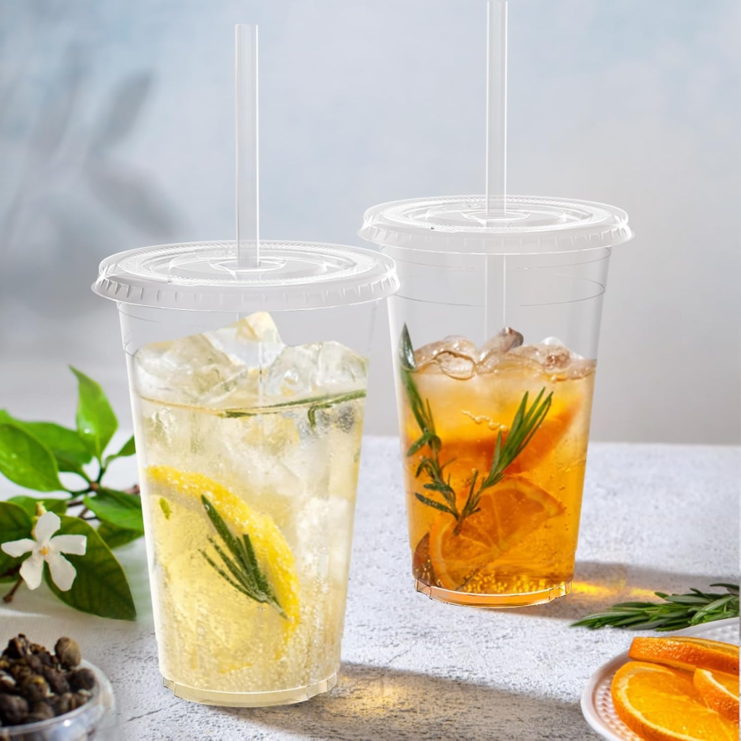 Thumbnail 4 de Dealusy 100 Pack: 20 oz Clear Plastic Cups with Lids and Straws