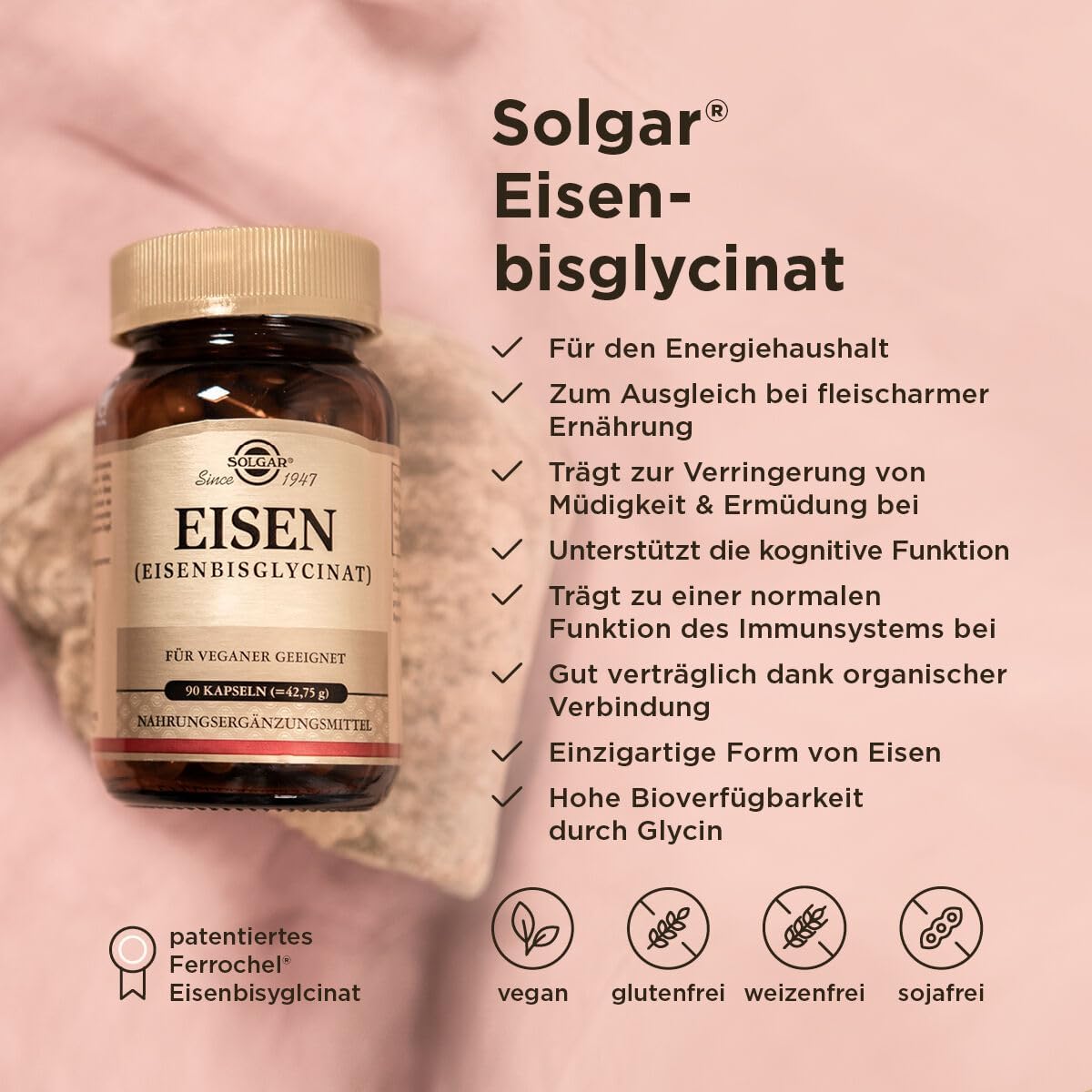 Thumbnail 1 de SOLGAR Eisen | 20 mg Eisenbisglycinat mit Tagesportion, magenfreundlich | 90 vegane Kapseln