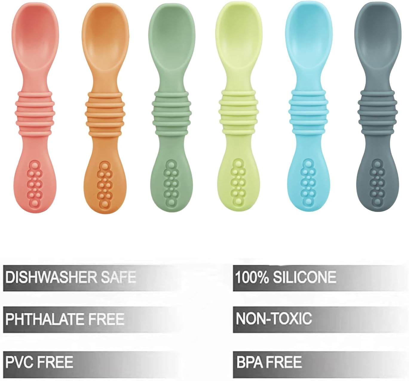 Thumbnail 1 de PandaEar 6-Pack Baby Spoons for Self-Feeding – 2-in-1 Silicone Teether & First Stage Utensils