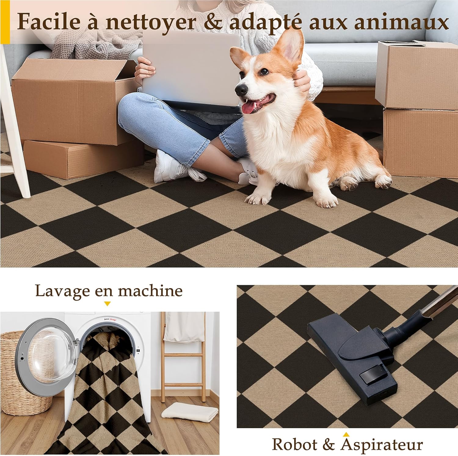 Thumbnail 5 de Tapis d’extérieur PureCozy Easy Jute 200 x 300 cm antidérapant, lavable, aspect jute marron et noir