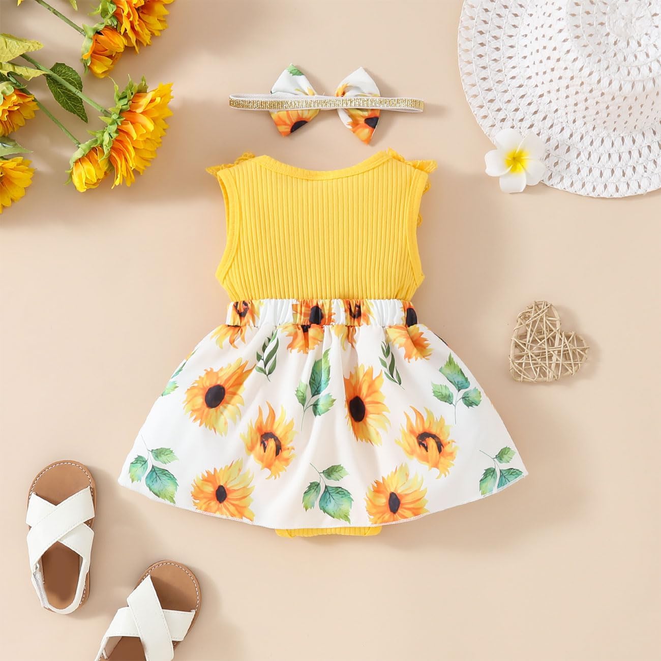 Detalle de HEOXIN Babykleidung Kleid Mädchen – Spitzenkleid mit Druckknopf im Schritt, Stirnband & Schleife, 0–18 Monate